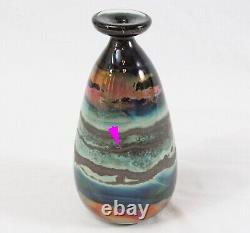 Kent Ipsen 1972 Vintage Studio Art Glass 7 1/4 Bud Vase Green Blue Orange