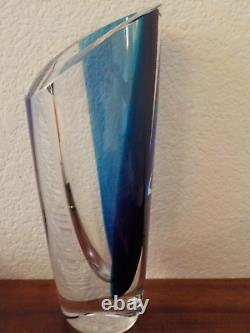 Kosta Boda, 11, Goran Warff, Signed, #d, Clear and Blue Art Glass Vase, Sweden