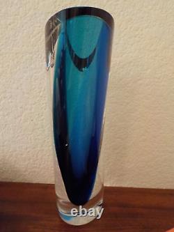 Kosta Boda, 11, Goran Warff, Signed, #d, Clear and Blue Art Glass Vase, Sweden