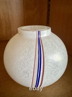 Kosta Boda Art Glass Vase Abstract Stripes White Pink Blue Green Modern