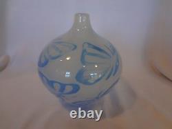 Kosta Boda Art Glass White Vase with Blue Butterflies- Olle Brozen sign number