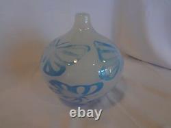 Kosta Boda Art Glass White Vase with Blue Butterflies- Olle Brozen sign number