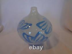 Kosta Boda Art Glass White Vase with Blue Butterflies- Olle Brozen sign number