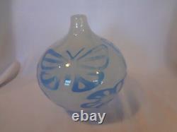 Kosta Boda Art Glass White Vase with Blue Butterflies- Olle Brozen sign number