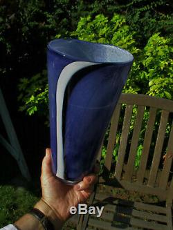 Kosta Boda Blue/purple Large Striped Vintage Vase Designed By Gunnel Sahlin
