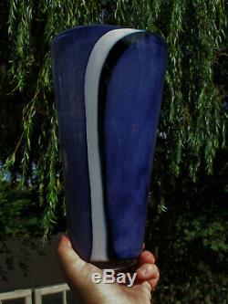 Kosta Boda Blue/purple Large Striped Vintage Vase Designed By Gunnel Sahlin