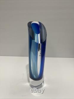 Kosta Boda GORAN WARFF Signed Clear & Blue 9.5 tall Art Deco Glass Vase