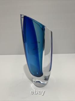 Kosta Boda GORAN WARFF Signed Clear & Blue 9.5 tall Art Deco Glass Vase