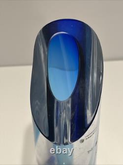 Kosta Boda GORAN WARFF Signed Clear & Blue 9.5 tall Art Deco Glass Vase