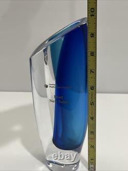 Kosta Boda GORAN WARFF Signed Clear & Blue 9.5 tall Art Deco Glass Vase