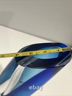 Kosta Boda GORAN WARFF Signed Clear & Blue 9.5 tall Art Deco Glass Vase