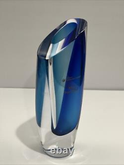 Kosta Boda GORAN WARFF Signed Clear & Blue 9.5 tall Art Deco Glass Vase