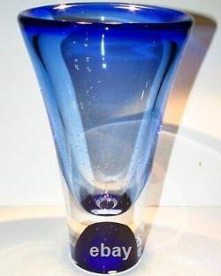 Kosta Boda Goran Warff Blue Vase Signed Numbered Art Glass Crystal SWEDEN