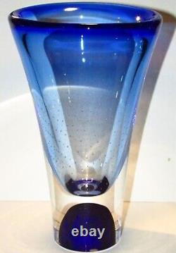 Kosta Boda Goran Warff Blue Vase Signed Numbered Art Glass Crystal SWEDEN