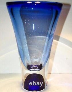 Kosta Boda Goran Warff Blue Vase Signed Numbered Art Glass Crystal SWEDEN