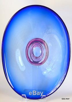 Kosta Boda Goran Warff Pink Blue Centerpiece Bowl Vase Göran Wärff Art Glass