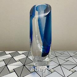 Kosta Boda Goran Warff Signed Clear & Blue Art Deco Glass Vase 49808 READ