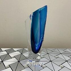 Kosta Boda Goran Warff Signed Clear & Blue Art Deco Glass Vase 49808 READ