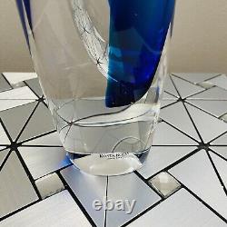 Kosta Boda Goran Warff Signed Clear & Blue Art Deco Glass Vase 49808 READ