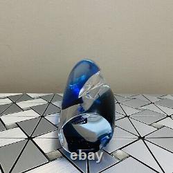 Kosta Boda Goran Warff Signed Clear & Blue Art Deco Glass Vase 49808 READ