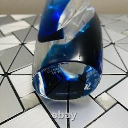 Kosta Boda Goran Warff Signed Clear & Blue Art Deco Glass Vase 49808 READ