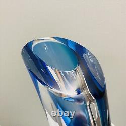 Kosta Boda Goran Warff Signed Clear & Blue Art Deco Glass Vase 49808 READ