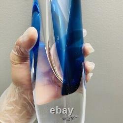 Kosta Boda Goran Warff Signed Clear & Blue Art Deco Glass Vase 49808 READ