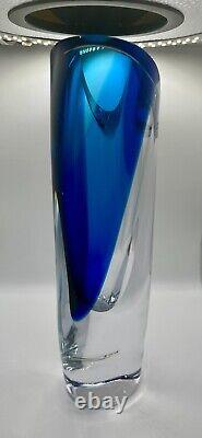 Kosta Boda Goran Warff Signed Clear and Blue Art Glass Vase