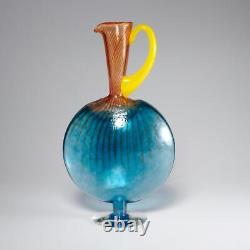 Kosta Boda Kjell Engman Blue Scandinavian Art Glass Bon Bon Vase Ewer 14.5