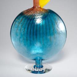 Kosta Boda Kjell Engman Blue Scandinavian Art Glass Bon Bon Vase Ewer 14.5