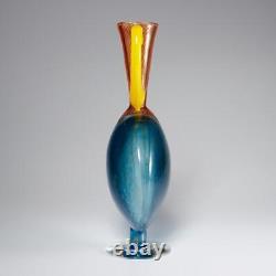 Kosta Boda Kjell Engman Blue Scandinavian Art Glass Bon Bon Vase Ewer 14.5