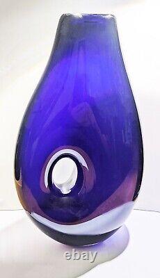 Kosta Boda Royal Blue Vase by Artist Mats Gustafson Signed-Numbered 16 Tall