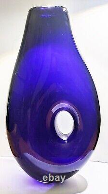 Kosta Boda Royal Blue Vase by Artist Mats Gustafson Signed-Numbered 16 Tall