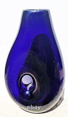 Kosta Boda Royal Blue Vase by Artist Mats Gustafson Signed-Numbered 16 Tall