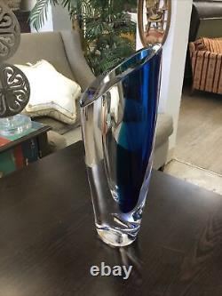 Kosta Boda Saraband Glass Vase Original Price $800 Singed Blue & Clear