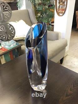 Kosta Boda Saraband Glass Vase Original Price $800 Singed Blue & Clear