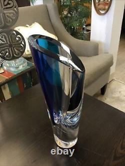 Kosta Boda Saraband Glass Vase Original Price $800 Singed Blue & Clear