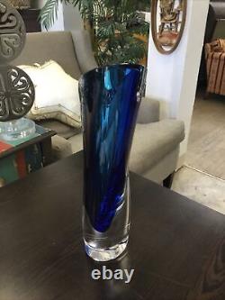 Kosta Boda Saraband Glass Vase Original Price $800 Singed Blue & Clear