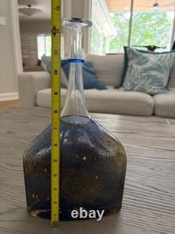Kosta Boda Satellite Art Glass Bottle Vase Signed Bertil Vallien Sweden Blue