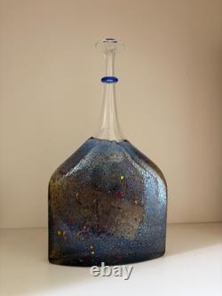 Kosta Boda Satellite Art Glass Bottle Vase Signed Bertil Vallien Sweden Blue