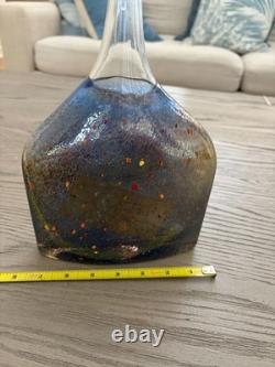 Kosta Boda Satellite Art Glass Bottle Vase Signed Bertil Vallien Sweden Blue