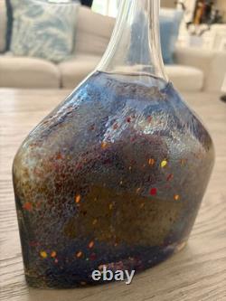 Kosta Boda Satellite Art Glass Bottle Vase Signed Bertil Vallien Sweden Blue