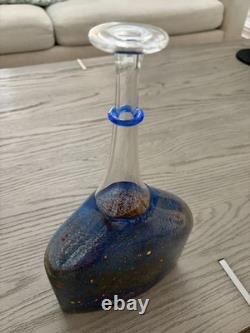 Kosta Boda Satellite Art Glass Bottle Vase Signed Bertil Vallien Sweden Blue