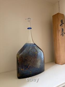 Kosta Boda Satellite Art Glass Bottle Vase Signed Bertil Vallien Sweden Blue