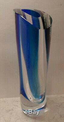 Kosta Boda Seaside Vase Cobalt Blue & Clear by Goran Warff SIGNED