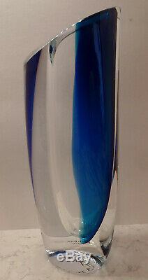 Kosta Boda Seaside Vase Cobalt Blue & Clear by Goran Warff SIGNED