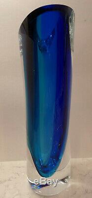 Kosta Boda Seaside Vase Cobalt Blue & Clear by Goran Warff SIGNED