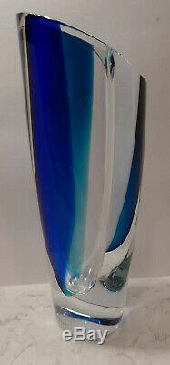 Kosta Boda Seaside Vase Cobalt Blue & Clear by Goran Warff SIGNED