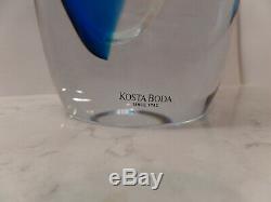 Kosta Boda Seaside Vase Cobalt Blue & Clear by Goran Warff SIGNED
