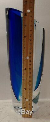 Kosta Boda Seaside Vase Cobalt Blue & Clear by Goran Warff SIGNED